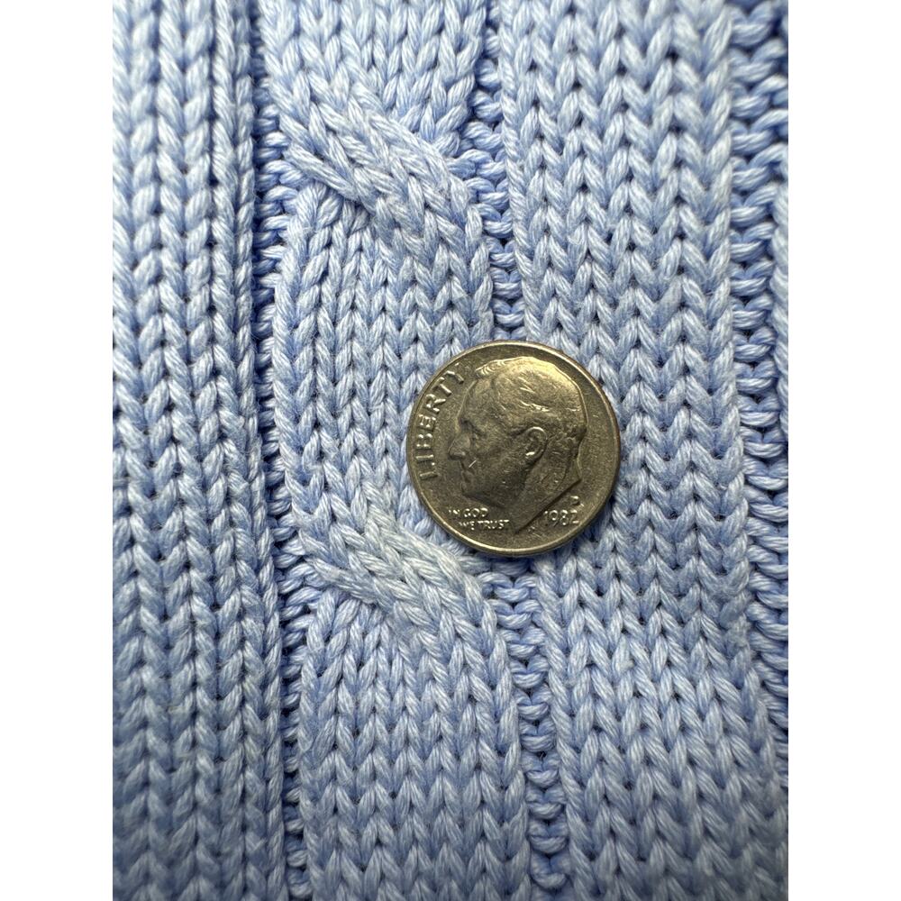 Ralph Lauren Light Blue Cable Knit Cardigan White Pony Y2K 100% Cotton - Picture 10 of 11
